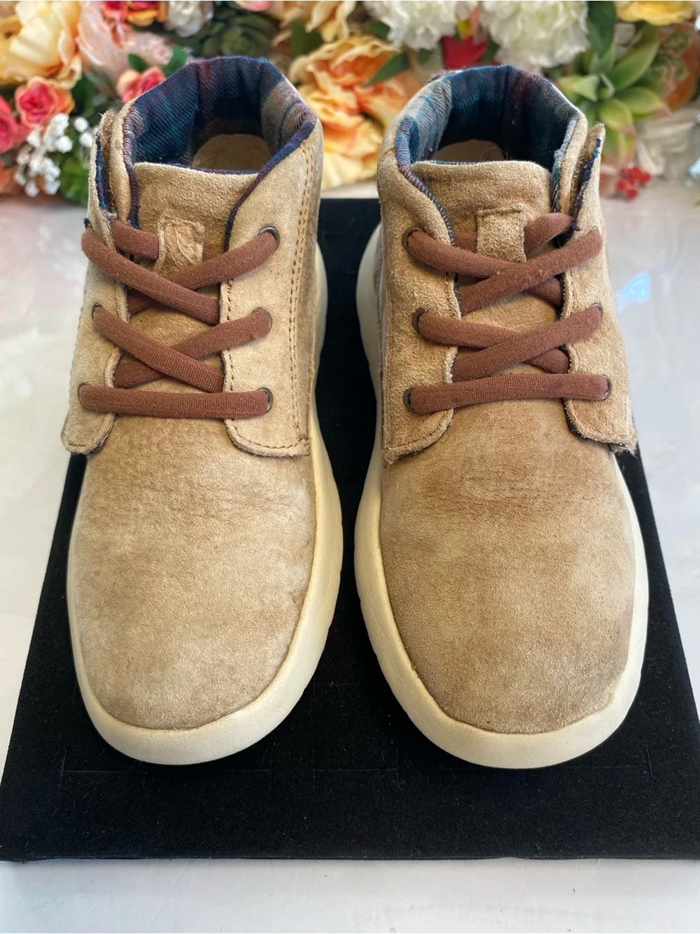 UGG Kristjan Chukka Toddler Boots Chestnut Suede Plaid Lined US Size 12
